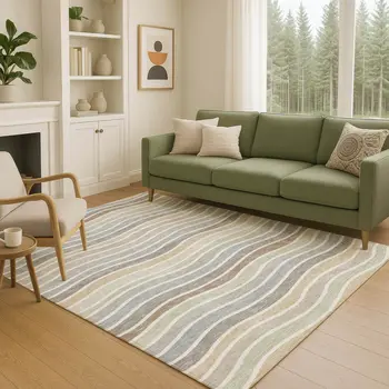 8' X 10' Taupe Ivory And Wheat Striped Washable Indoor Outdoor Area Rug
