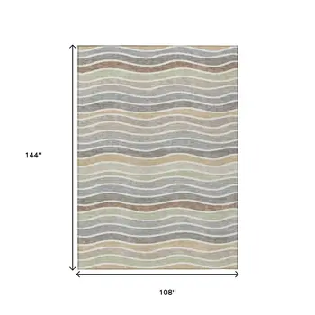 9' X 12' Taupe Ivory And Wheat Striped Washable Indoor Outdoor Area Rug