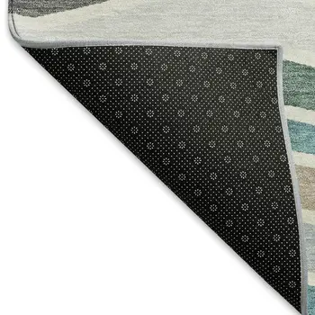 5' X 8' Teal Blue Khaki And Ivory Striped Washable Indoor Outdoor Area Rug