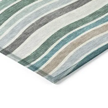 8' Teal Blue Khaki And Ivory Round Striped Washable Indoor Outdoor Area Rug