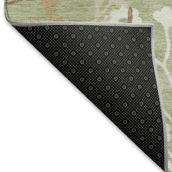 8' Artichoke Green Wheat And Ivory Round Floral Washable Indoor Outdoor Area Rug
