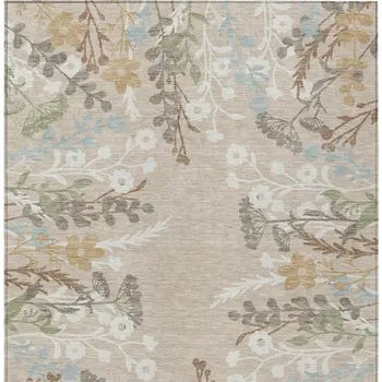 3' X 5' Beige Ivory And Blue Floral Washable Indoor Outdoor Area Rug