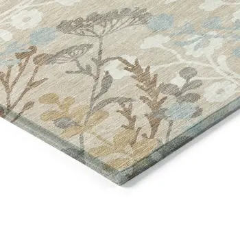 3' X 5' Beige Ivory And Blue Floral Washable Indoor Outdoor Area Rug