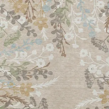 3' X 5' Beige Ivory And Blue Floral Washable Indoor Outdoor Area Rug