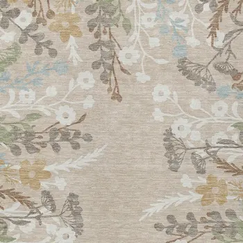 5' X 8' Beige Ivory And Blue Floral Washable Indoor Outdoor Area Rug