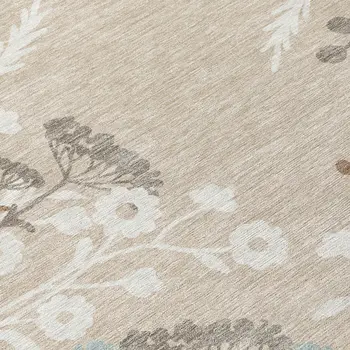 8' Beige Ivory And Blue Round Floral Washable Indoor Outdoor Area Rug