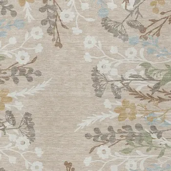 8' X 10' Beige Ivory And Blue Floral Washable Indoor Outdoor Area Rug