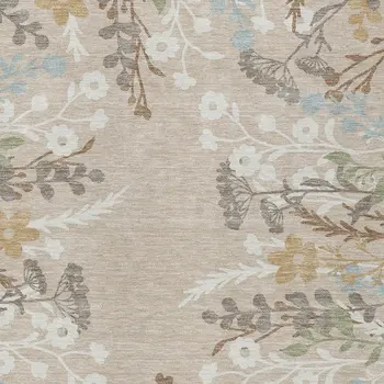 9' X 12' Beige Ivory And Blue Floral Washable Indoor Outdoor Area Rug