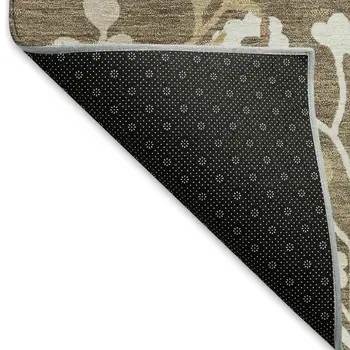 3' X 5' Chocolate Ivory And Blue Floral Washable Indoor Outdoor Area Rug