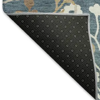 8' X 10' Denim Blue Brown And Beige Floral Washable Indoor Outdoor Area Rug