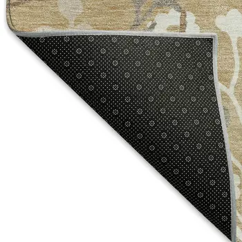 9' X 12' Gold Gray And Ivory Floral Washable Indoor Outdoor Area Rug