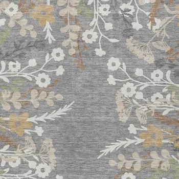 3' X 5' Gray Ivory And Beige Floral Washable Indoor Outdoor Area Rug