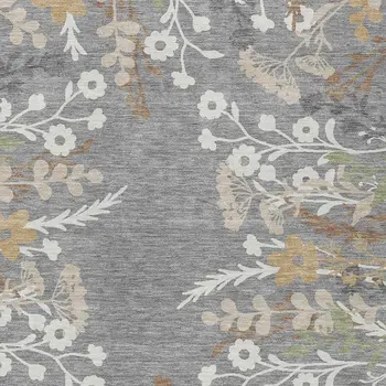 5' X 8' Gray Ivory And Beige Floral Washable Indoor Outdoor Area Rug