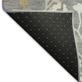 10' X 14' Gray Ivory And Beige Floral Washable Indoor Outdoor Area Rug