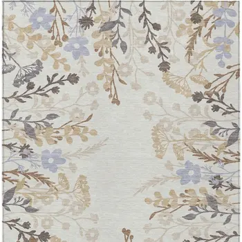 8' X 10' Ivory Khaki And Gray Floral Washable Indoor Outdoor Area Rug