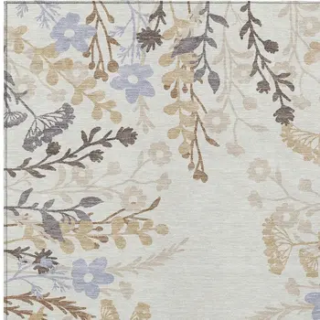 8' X 10' Ivory Khaki And Gray Floral Washable Indoor Outdoor Area Rug