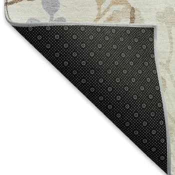 10' X 14' Ivory Khaki And Gray Floral Washable Indoor Outdoor Area Rug