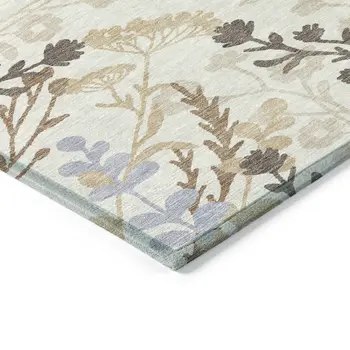 10' X 14' Ivory Khaki And Gray Floral Washable Indoor Outdoor Area Rug