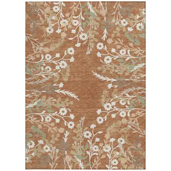 3' X 5' Chili Red Ivory And Green Floral Washable Indoor Outdoor Area Rug
