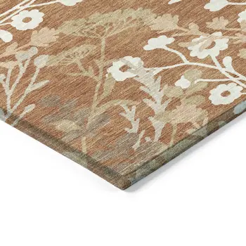 8' Chili Red Ivory And Green Round Floral Washable Indoor Outdoor Area Rug