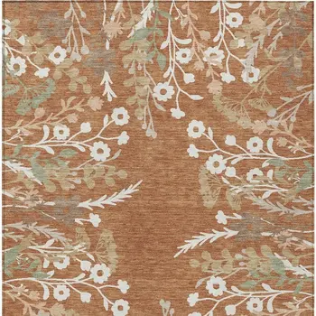 9' X 12' Chili Red Ivory And Green Floral Washable Indoor Outdoor Area Rug
