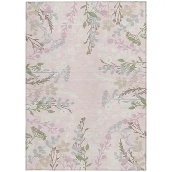 3' X 5' Pink Ivory And Gray Floral Washable Indoor Outdoor Area Rug