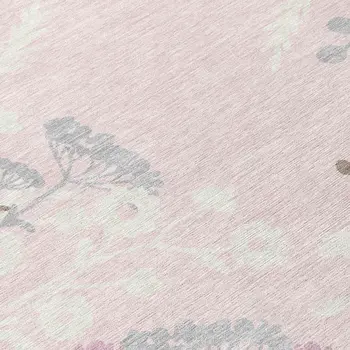 8' Pink Ivory And Gray Round Floral Washable Indoor Outdoor Area Rug