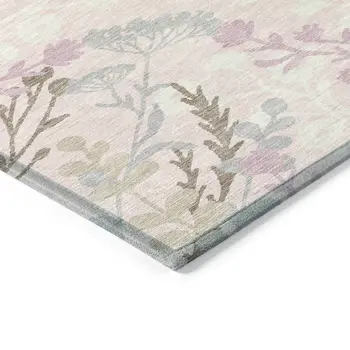 9' X 12' Pink Ivory And Gray Floral Washable Indoor Outdoor Area Rug