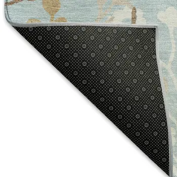 5' X 8' Sky Blue Ivory And Brown Floral Washable Indoor Outdoor Area Rug