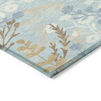 8' Sky Blue Ivory And Brown Round Floral Washable Indoor Outdoor Area Rug