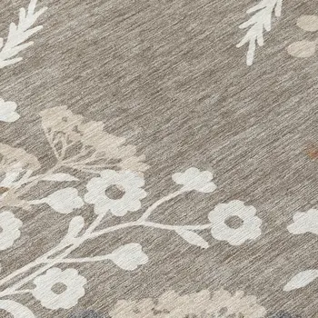 8' Taupe Green And Ivory Round Floral Washable Indoor Outdoor Area Rug