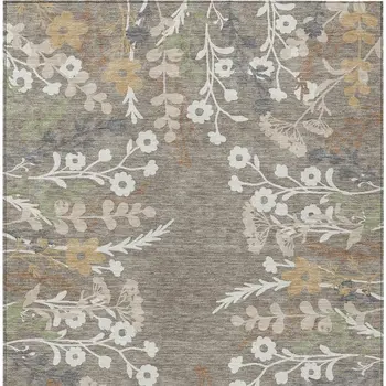 8' X 10' Taupe Green And Ivory Floral Washable Indoor Outdoor Area Rug