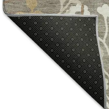 9' X 12' Taupe Green And Ivory Floral Washable Indoor Outdoor Area Rug