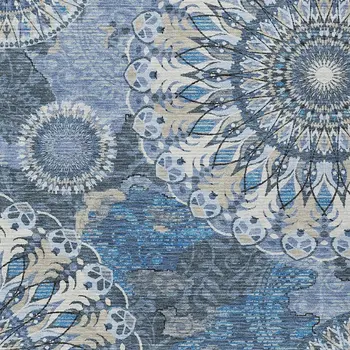 5' X 8' Blue Ivory And Beige Paisley Washable Indoor Outdoor Area Rug