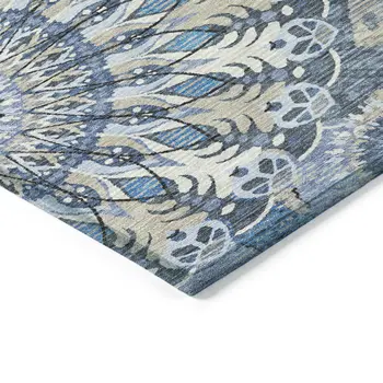 8' X 10' Blue Ivory And Beige Paisley Washable Indoor Outdoor Area Rug