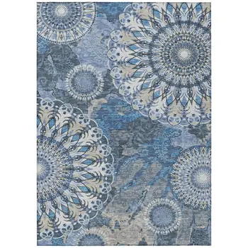 9' X 12' Blue Ivory And Beige Paisley Washable Indoor Outdoor Area Rug