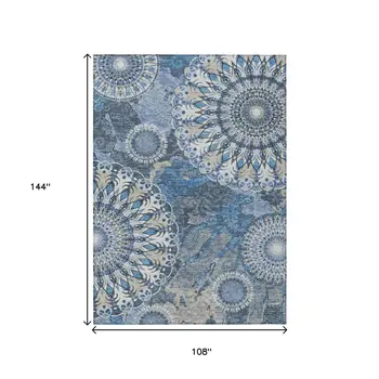 9' X 12' Blue Ivory And Beige Paisley Washable Indoor Outdoor Area Rug