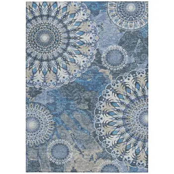 10' X 14' Blue Ivory And Beige Paisley Washable Indoor Outdoor Area Rug