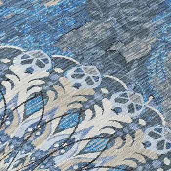 10' X 14' Blue Ivory And Beige Paisley Washable Indoor Outdoor Area Rug