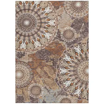 5' X 8' Copper Ivory And Khaki Paisley Washable Indoor Outdoor Area Rug