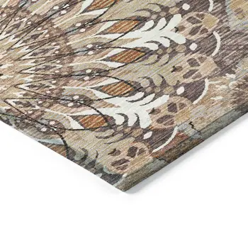 5' X 8' Copper Ivory And Khaki Paisley Washable Indoor Outdoor Area Rug