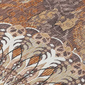 8' Copper Ivory And Khaki Round Paisley Washable Indoor Outdoor Area Rug