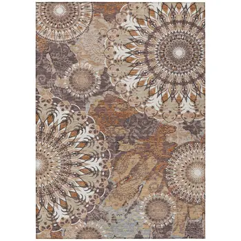 8' X 10' Copper Ivory And Khaki Paisley Washable Indoor Outdoor Area Rug