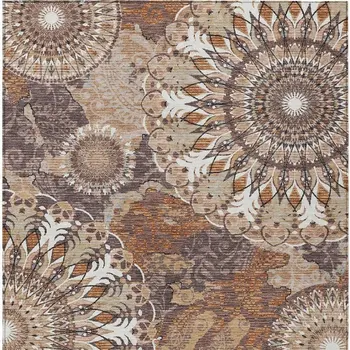 9' X 12' Copper Ivory And Khaki Paisley Washable Indoor Outdoor Area Rug
