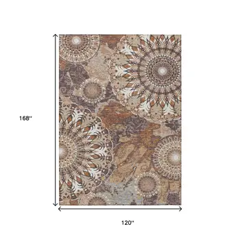 10' X 14' Copper Ivory And Khaki Paisley Washable Indoor Outdoor Area Rug