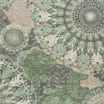5' X 8' Green Ivory And Gold Paisley Washable Indoor Outdoor Area Rug