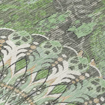 8' Green Ivory And Gold Round Paisley Washable Indoor Outdoor Area Rug