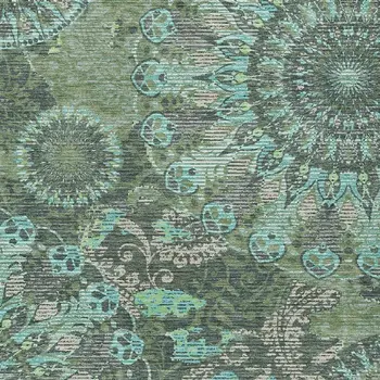 3' X 5' Olive Green Blue And Gray Paisley Washable Indoor Outdoor Area Rug