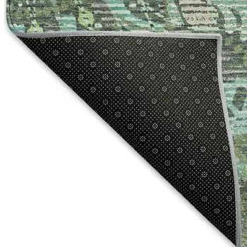 5' X 8' Olive Green Blue And Gray Paisley Washable Indoor Outdoor Area Rug