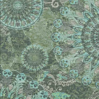 5' X 8' Olive Green Blue And Gray Paisley Washable Indoor Outdoor Area Rug